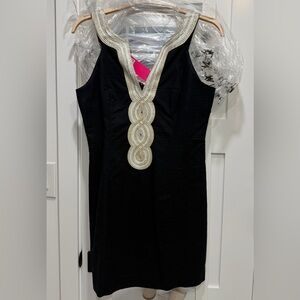 Lilly Pulitzer Black Shift Dress with Gold and Silver embellishment